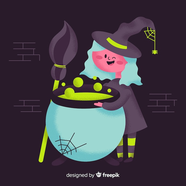 Free Vector lovely witch character with flat design