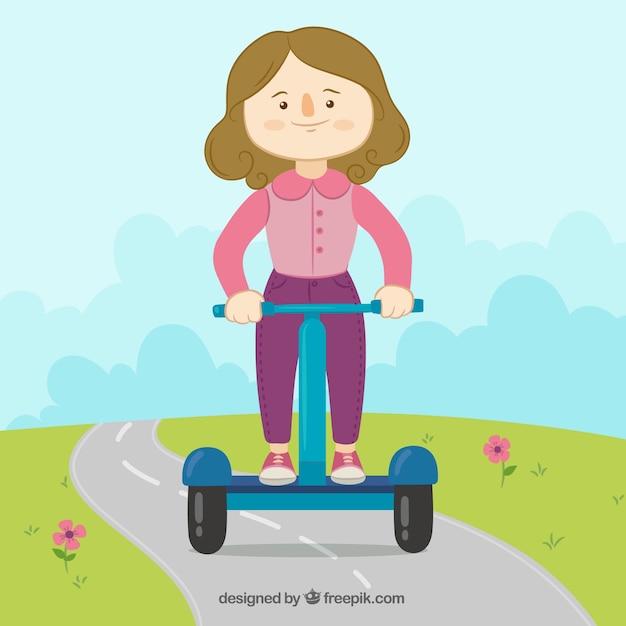 Free Vector lovely woman with electric scooter