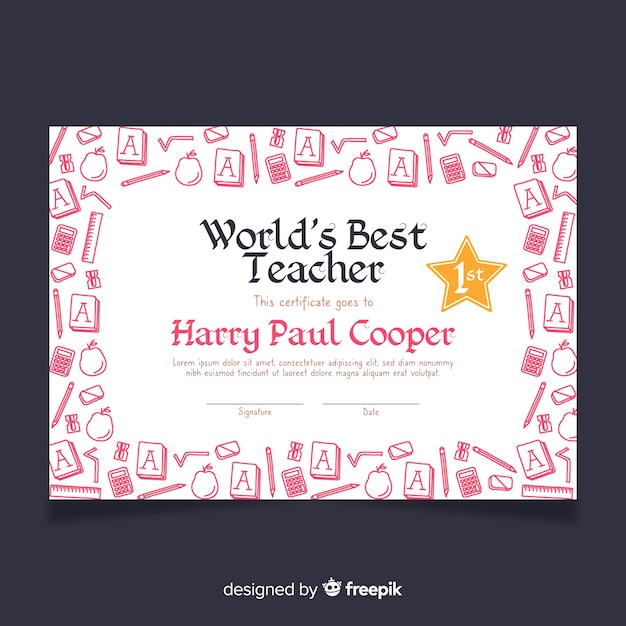 Free Vector lovely world's best teacher diploma