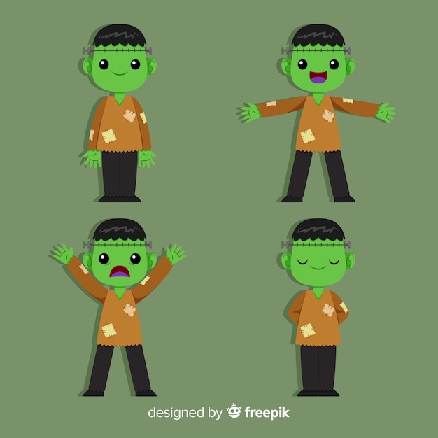 Lovely zombie character collection with flat design