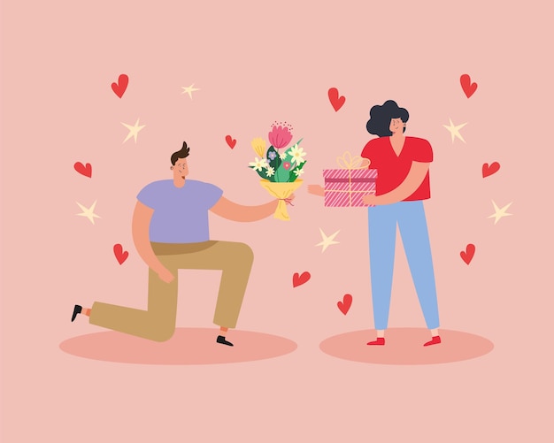 Free Vector lovers couple characters valentines day