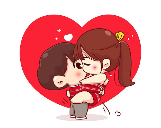 Free Vector lovers couple kissing, happy valentine, cartoon character illustration