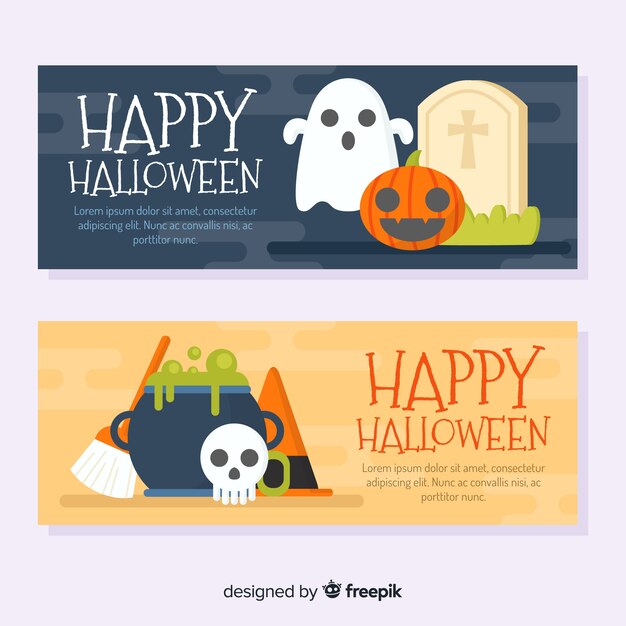 Lovley halloween banners with flat design