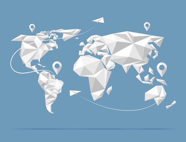 Free Vector low poly world map. earth atlas isolated on background. illustration