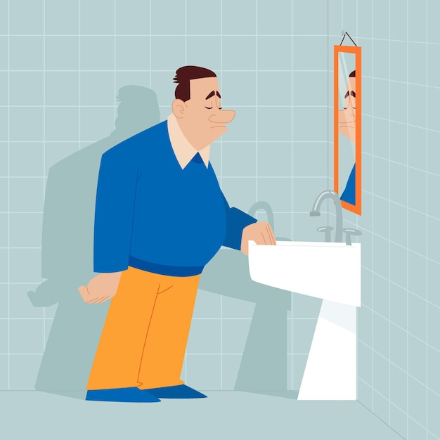 Free Vector low self-esteem illustration with man and mirror