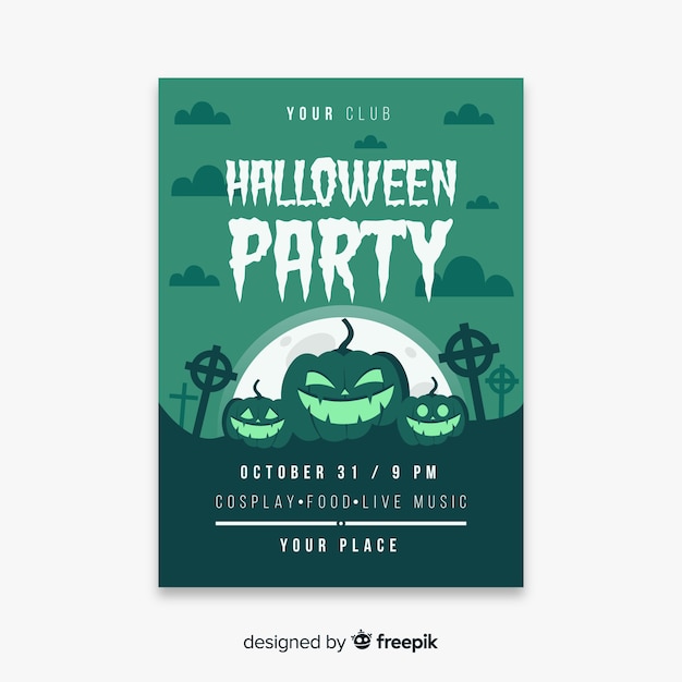 Low view pumpkin on full moon night flyer template