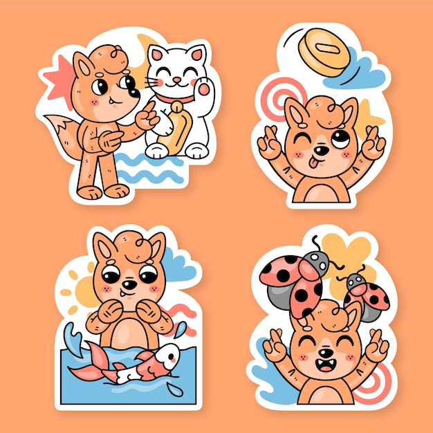 Free Vector luck stickers collection with fred the fox