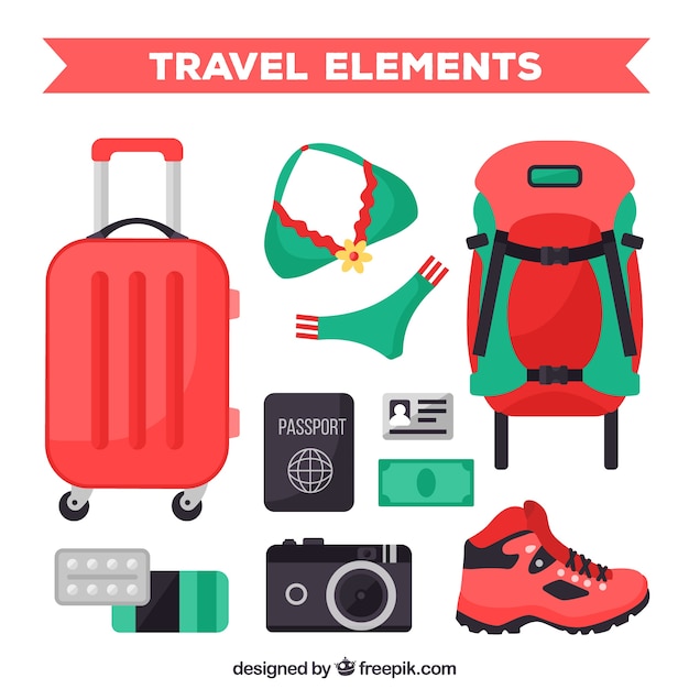 Free Vector luggage set with other accessories in flat design