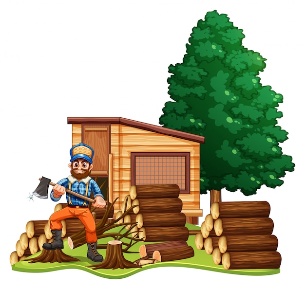 Free vector lumber jack chops woods