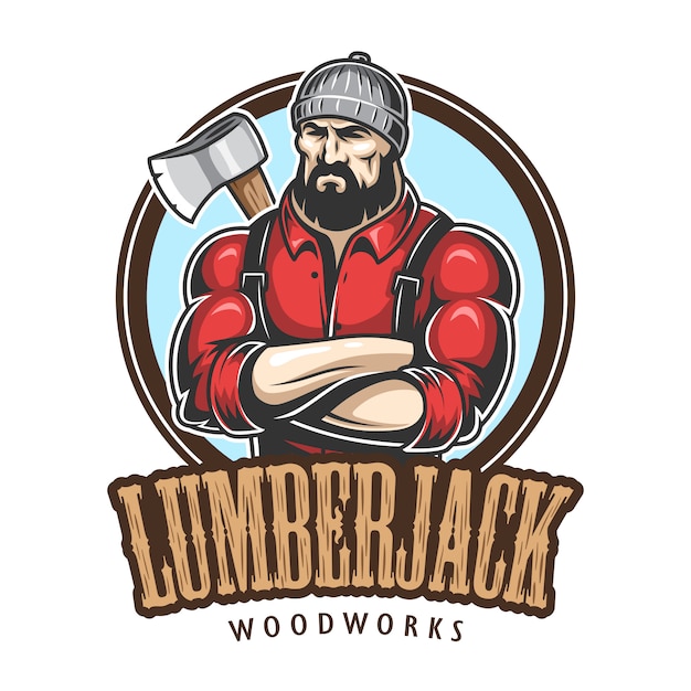 Free Vector  of lumberjack emblem, label, badge, logo with text. isolated on white background.