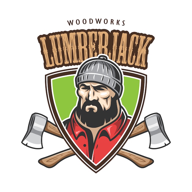  of lumberjack emblem, label, badge, logo with text. Isolated on white background.