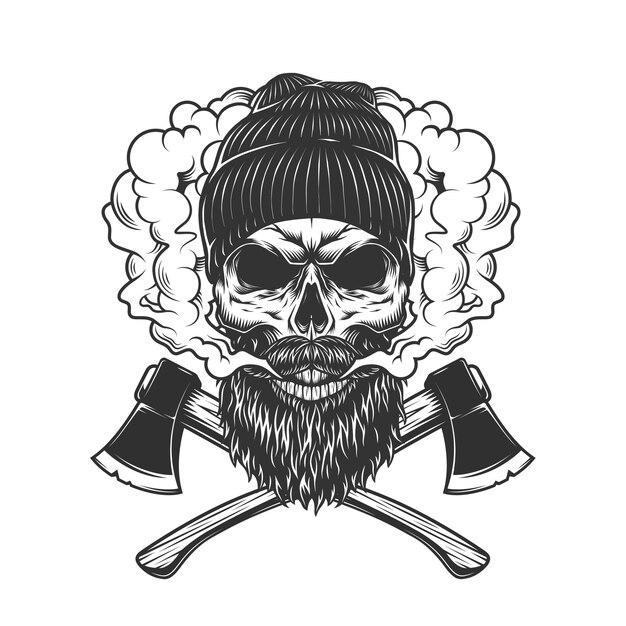 Lumberjack skull in smoke cloud