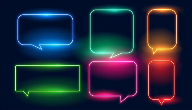 Free Vector luminous glowing neon chat bubble frame in set vector