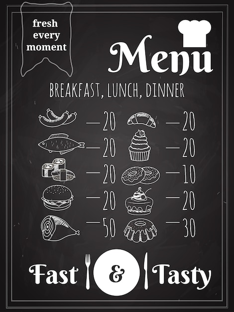 Lunch or Dinner Food Menu Poster Design Written on Chalkboard