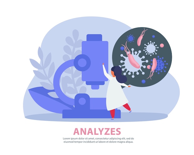 Lung inspection illustrations with specialist doing laboratory analysis