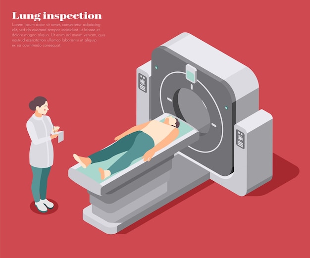 Free Vector lung inspection poster with diagnostic scan symbols isometric illustration