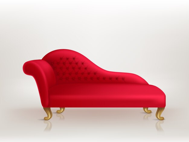 Luxurious red sofa with golden carved legs isolated on background. 