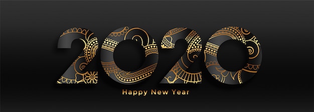 Luxury 2020 happy new year black and gold banner 