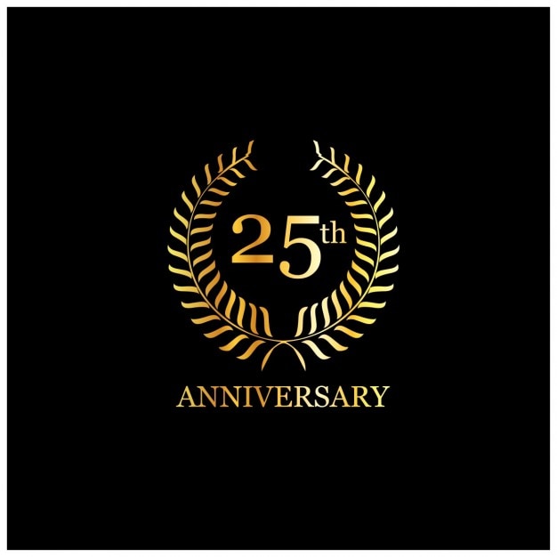 Free Vector luxury anniversary card with golden 25th