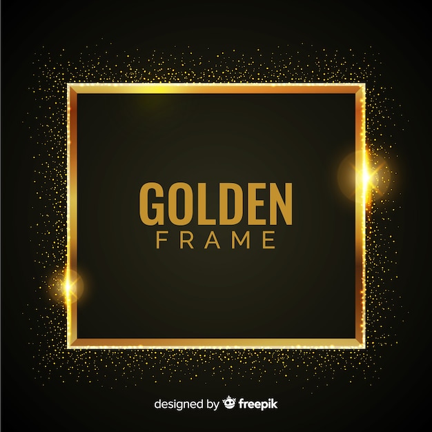 Luxury background with golden particles and square frame