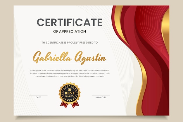 Luxury certificate of appreciation