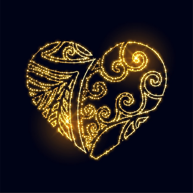 Free Vector luxury creative golden heart made with sparkles background