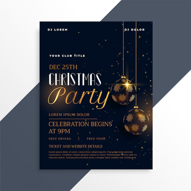 Luxury dark christmas party flyer in gold theme