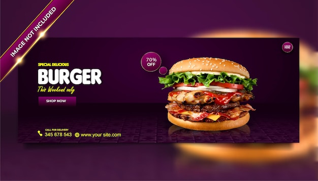 Free vector luxury delicious burger food menu social media cover template