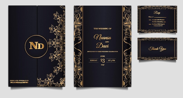 Free vector luxury elegant wedding invitation card background template design set