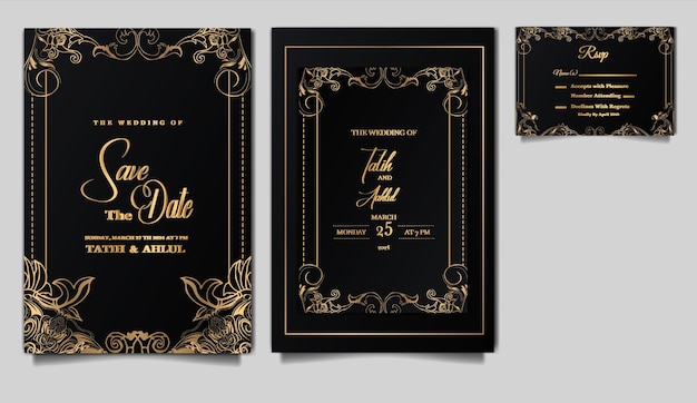 Luxury elegant wedding invitation card design set mockup