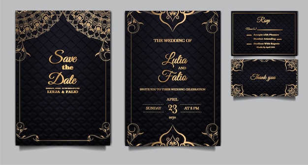 Luxury elegant wedding invitation card template design set