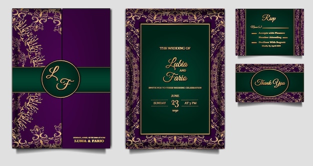 Luxury elegant wedding invitation card template design set