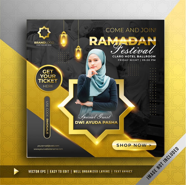 Luxury Gold Ramadan Festival Square Banner Promotion template