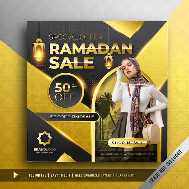 Luxury Gold Ramadan Sale Square Banner Promotion template