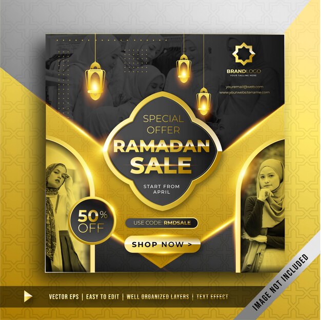 Luxury Gold Ramadan Sale Square Banner Promotion template