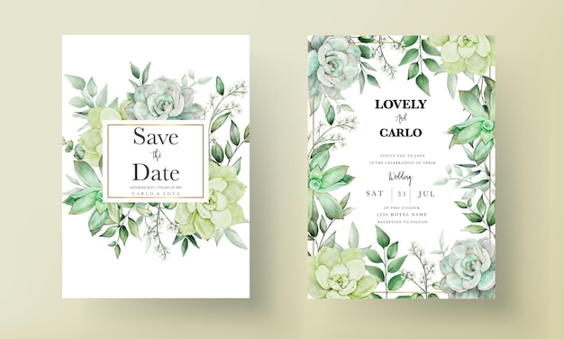 Free Vector luxury greenery wedding invitation card floral