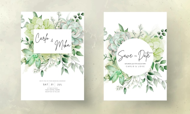 Free Vector luxury greenery wedding invitation card floral