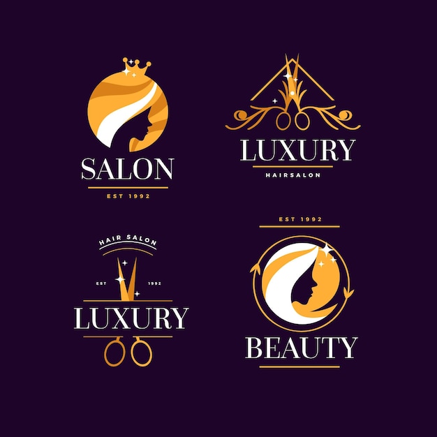 Free vector luxury hair salon logo collection