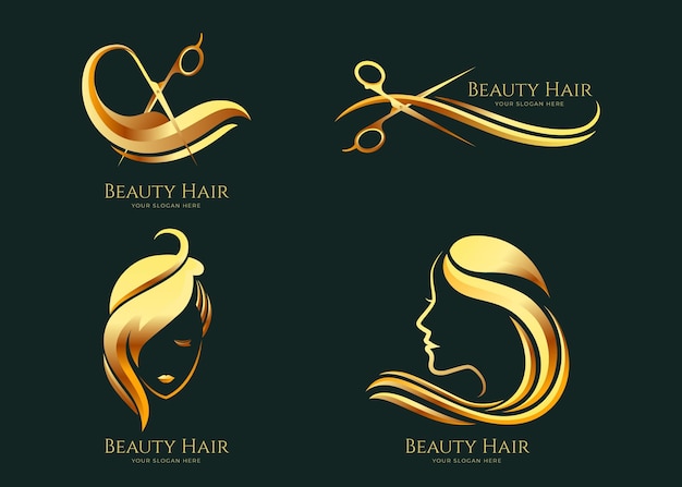 Free vector luxury hair salon logo collection