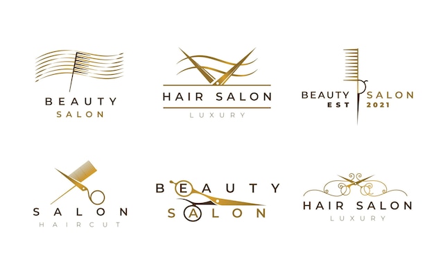 Luxury hair salon logo set