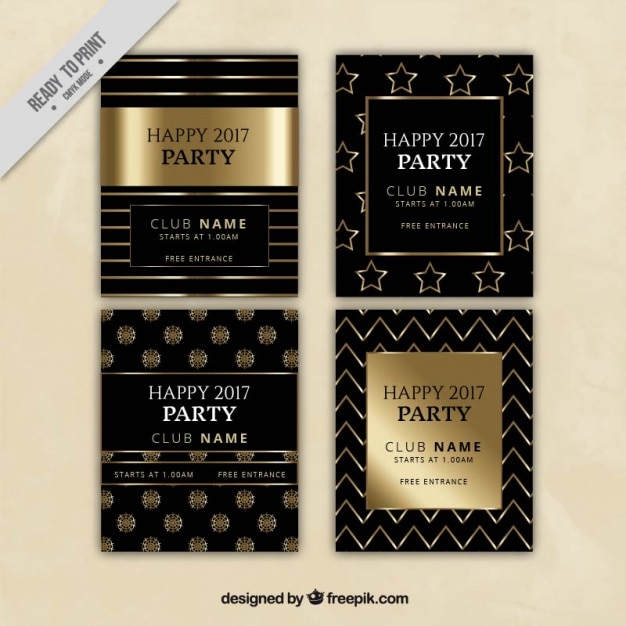 Free Vector luxury invitations of new year's party with golden details