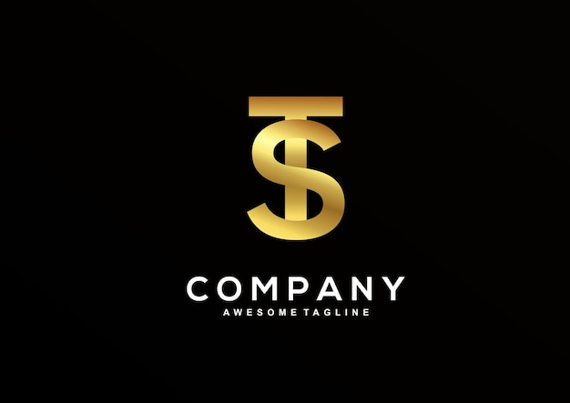 Free Vector luxury letter t and s with gold color logo template