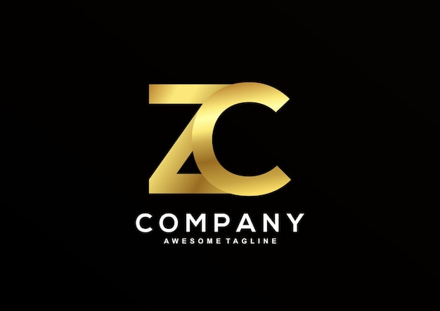 Free vector luxury letter z and c with gold color logo template