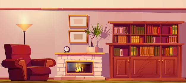 Luxury old living room or library with fireplace