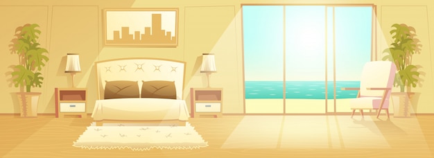 Free Vector luxury resort hotel room interior cartoon vector