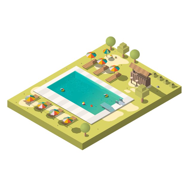 Luxury resort swimming pool isometric