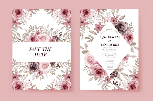 Free Vector luxury save the date invitation maroon rose flower template