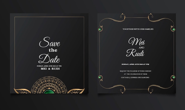 Free Vector luxury save the date wedding invitation card set