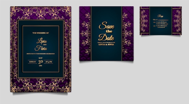 Luxury save the date wedding invitation card template design set