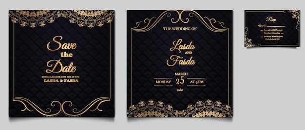 Free Vector luxury save the date wedding invitation card template set